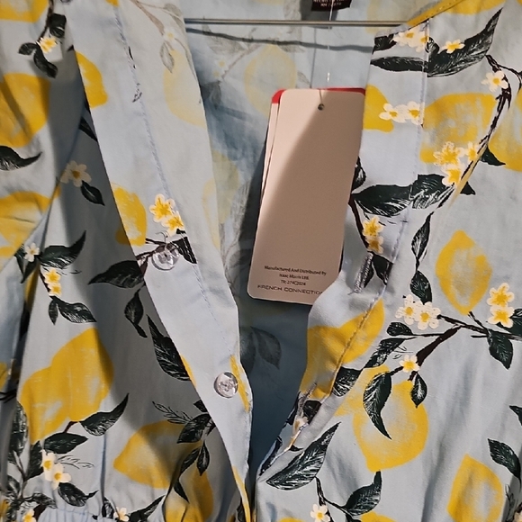 French Connection Lemon Print Midi Dress in Blue and Yellow - Picture 4 of 7